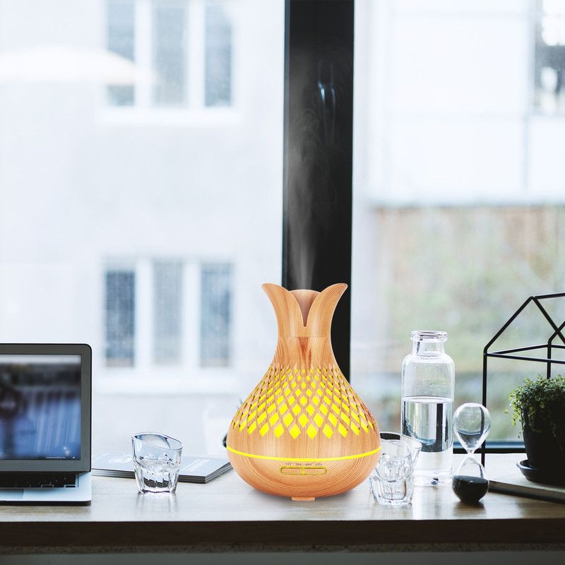 500ML Diamond Hollow Wood Grain Diffuser Humidifier, 7-Color LED Night Light, Remote Control, Timer, V1265-AU-181-SHENGMU