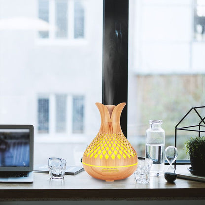 500ML Diamond Hollow Wood Grain Diffuser Humidifier, 7-Color LED Night Light, Remote Control, Timer, V1265-AU-181-SHENGMU