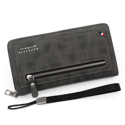 Vintage PU Leather Long Wallet for Men, Zipper-Around Phone Clutch with Detachable Wrist Strap - Black V1265-AU-182-HEI