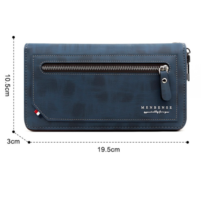 Vintage PU Leather Long Wallet for Men, Zipper-Around Phone Clutch with Detachable Wrist Strap - Black V1265-AU-182-HEI