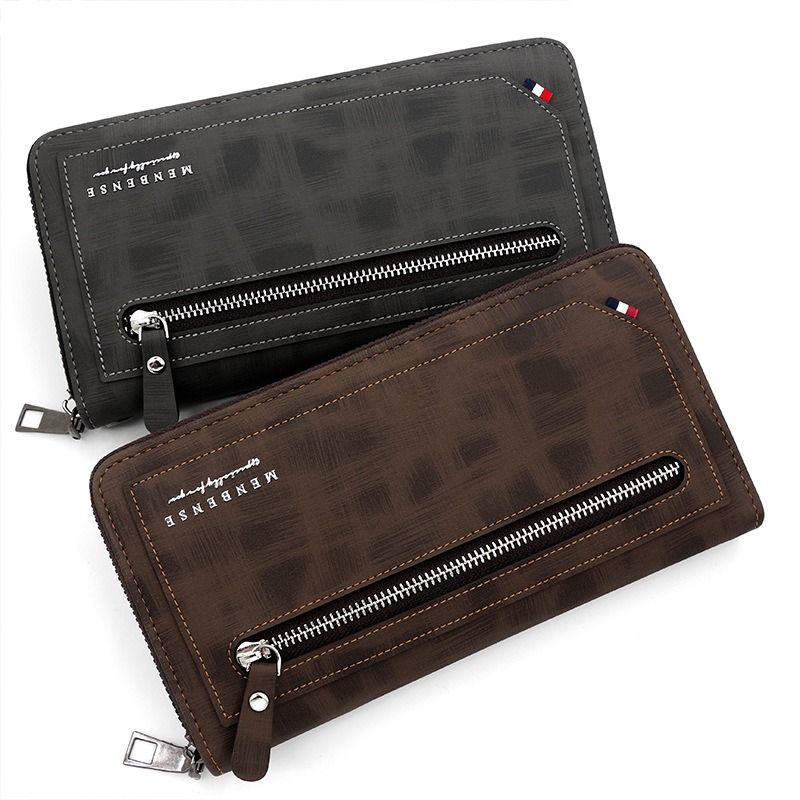Vintage PU Leather Long Wallet for Men, Zipper-Around Phone Clutch with Detachable Wrist Strap - Light Brown V1265-AU-182-QIANZONG