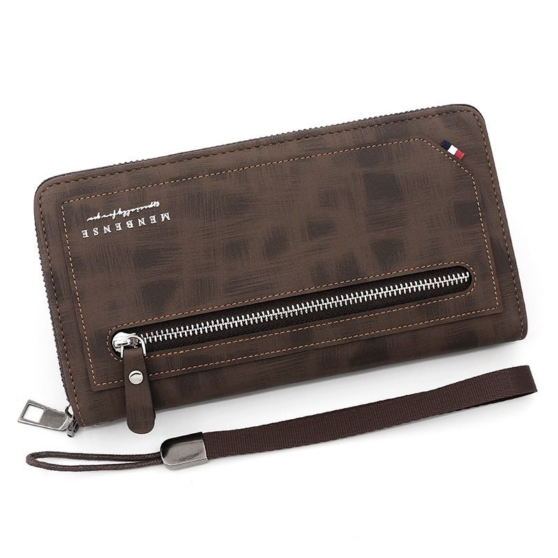 Vintage PU Leather Long Wallet for Men, Zipper-Around Phone Clutch with Detachable Wrist Strap - Dark Brown V1265-AU-182-SHENKAFEI