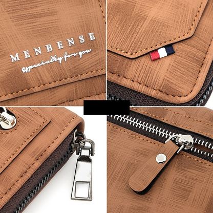 Vintage PU Leather Long Wallet for Men, Zipper-Around Phone Clutch with Detachable Wrist Strap - Dark Brown V1265-AU-182-SHENKAFEI