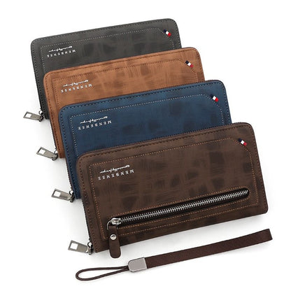 Vintage PU Leather Long Wallet for Men, Zipper-Around Phone Clutch with Detachable Wrist Strap - Dark Brown V1265-AU-182-SHENKAFEI