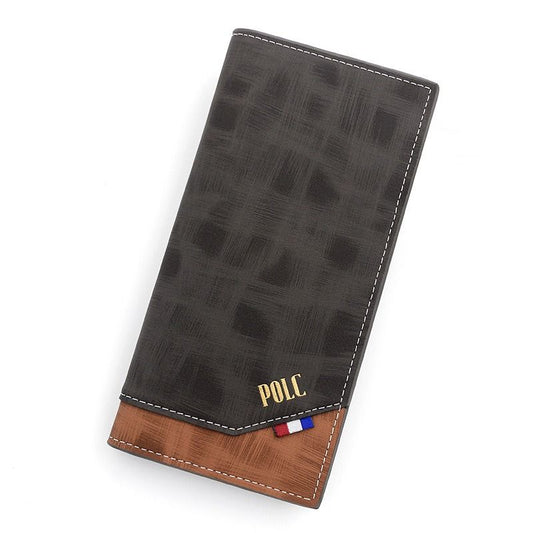 Men's Long Bifold PU Leather Wallet, Vintage Plaid Patchwork Business Card Holder with Zipper Coin Pocket & V1265-AU-183-HEI