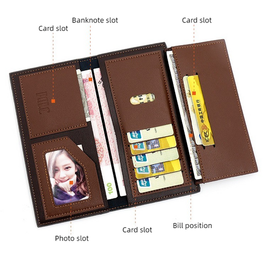 Men's Long Bifold PU Leather Wallet, Vintage Plaid Patchwork Business Card Holder with Zipper Coin Pocket & V1265-AU-183-HEI