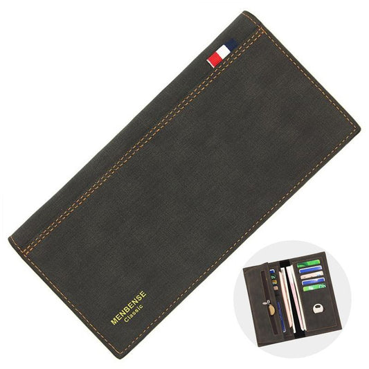 Men's Long Bifold PU Leather Wallet, Fabric-Textured Business Card Case with Zipper Coin Pocket, Multi-Card V1265-AU-184-HEI