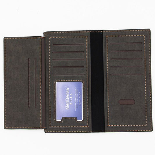 Men's Long Bifold PU Leather Wallet, Fabric-Textured Business Card Case with Zipper Coin Pocket, Multi-Card V1265-AU-184-HEI