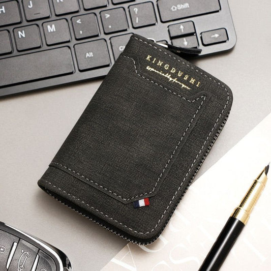 Matte PU Accordion Card Holder Wallet, Zip-Around Coin Purse with Extra Front Card Slot, Multi-Slot Credit V1265-AU-189-HEI