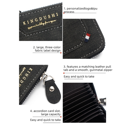 Matte PU Accordion Card Holder Wallet, Zip-Around Coin Purse with Extra Front Card Slot, Multi-Slot Credit V1265-AU-189-HEI