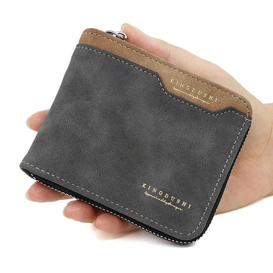 Men's Tri-fold Zip-Around Wallet, PU Leather Purse with Snap Coin Pocket & ID Photo Slot, Multi-Card Slots V1265-AU-190-HEI