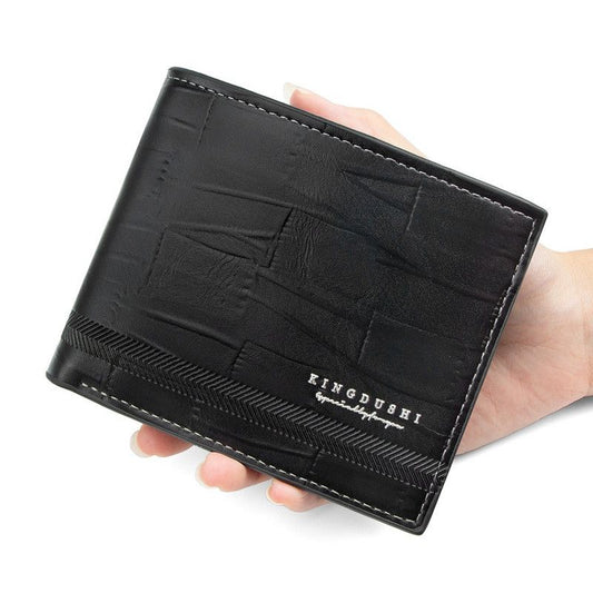 Men's Bifold Embossed PU Wallet, Multi-Card Slots, Dual-Zipper Coin Pocket with ID Window, Business Casual V1265-AU-192-HEI