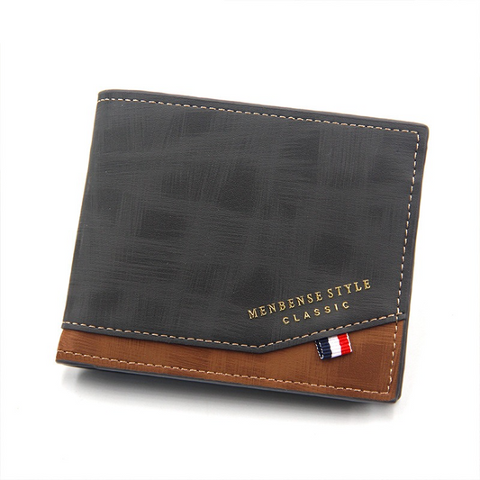 British-Style Two-Tone Bifold Wallet for Men, Matte Printed PU Leather Wallet with Zip Coin Pocket, Multiple V1265-AU-194-HEI