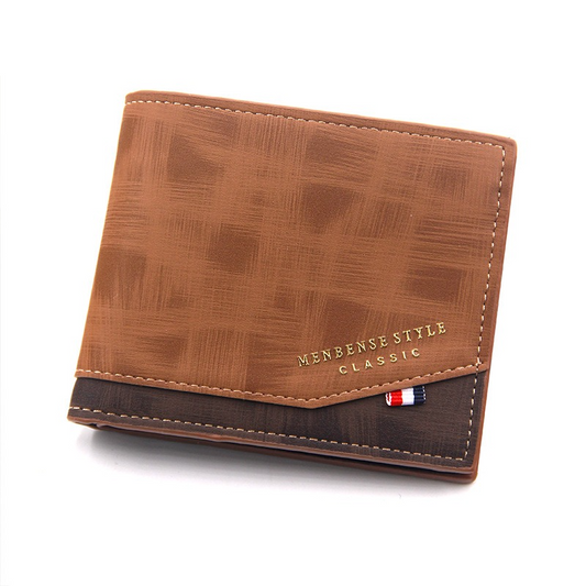 British-Style Two-Tone Bifold Wallet for Men, Matte Printed PU Leather Wallet with Zip Coin Pocket, Multiple V1265-AU-194-ZONG