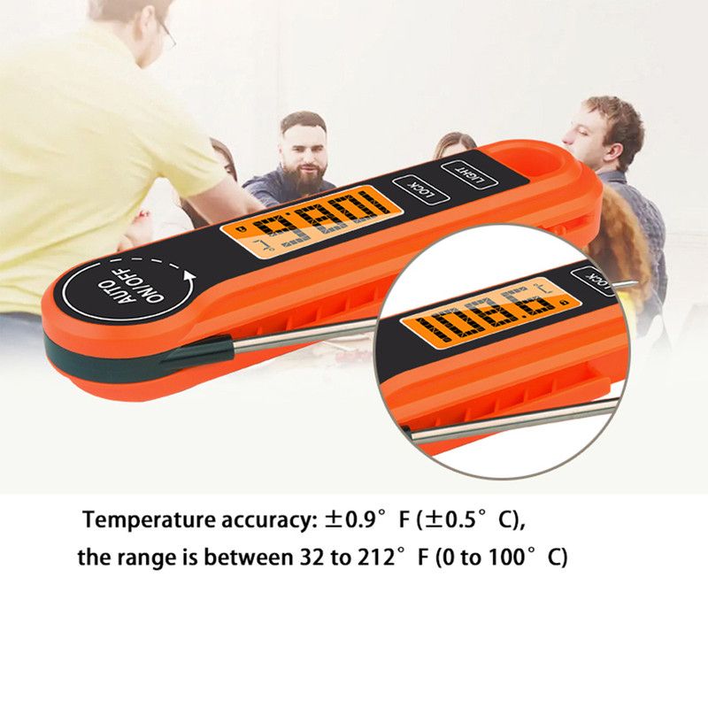 Foldable Digital Meat Thermometer, IPX5 Waterproof Fast Read with Backlight degrees C/ degrees F Switch for V1265-AU-197-CHENG