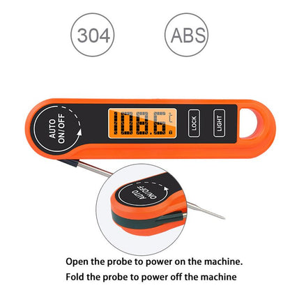 Foldable Digital Meat Thermometer, IPX5 Waterproof Fast Read with Backlight degrees C/ degrees F Switch for V1265-AU-197-CHENG