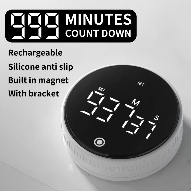 Rotating Digital Kitchen Timer, 999-Minute LED Display Timer with Magnetic Back & Stand, Type-C, for Studying V1265-AU-198-BAI