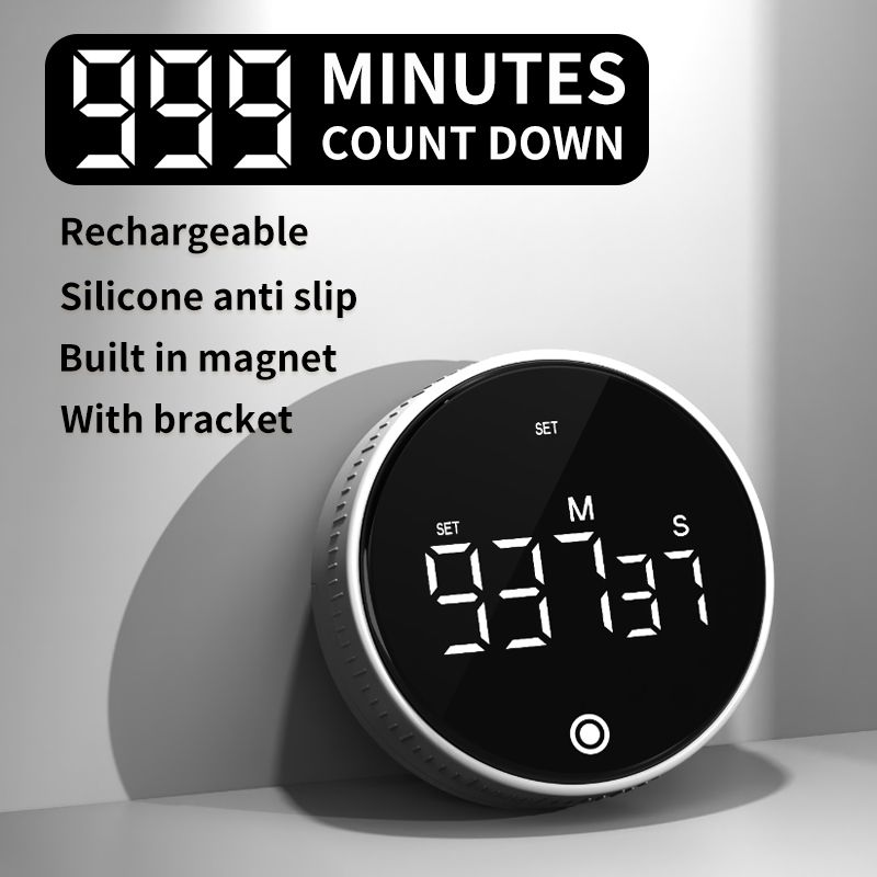 Rotating Digital Kitchen Timer, 999-Minute LED Display Timer with Magnetic Back & Stand, Type-C, for Studying V1265-AU-198-BAI