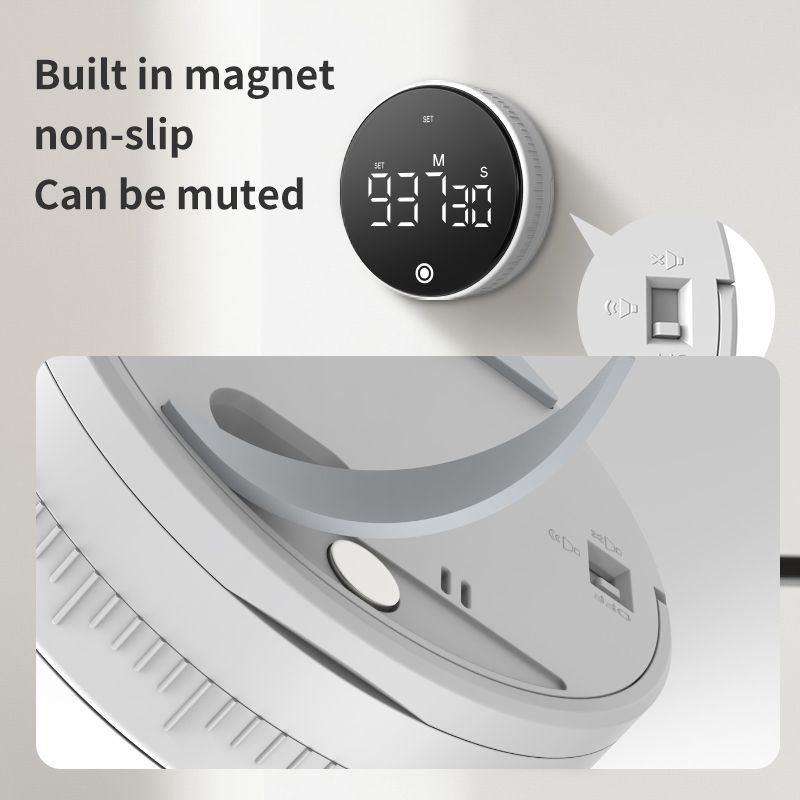Rotating Digital Kitchen Timer, 999-Minute LED Display Timer with Magnetic Back & Stand, Type-C, for Studying V1265-AU-198-BAI