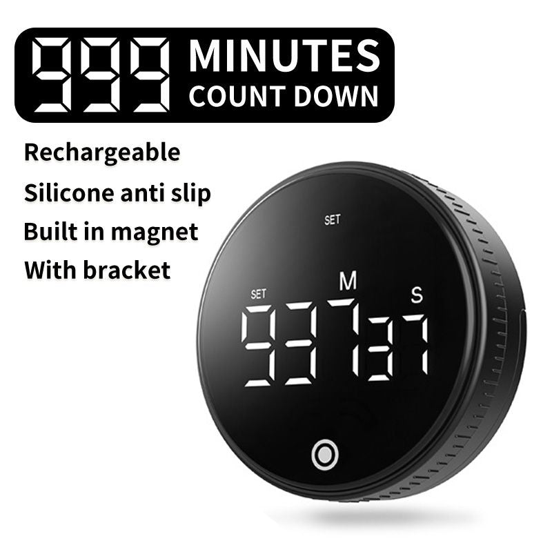 Rotating Digital Kitchen Timer, 999-Minute LED Display Timer with Magnetic Back & Stand, Type-C, for Studying V1265-AU-198-HEI