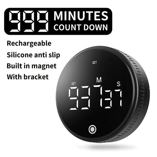 Rotating Digital Kitchen Timer, 999-Minute LED Display Timer with Magnetic Back & Stand, Type-C, for Studying V1265-AU-198-HEI