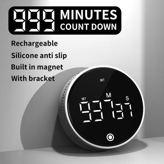 Rotating Digital Kitchen Timer, 999-Minute LED Display Timer with Magnetic Back & Stand, Type-C, for Studying V1265-AU-198-HEI