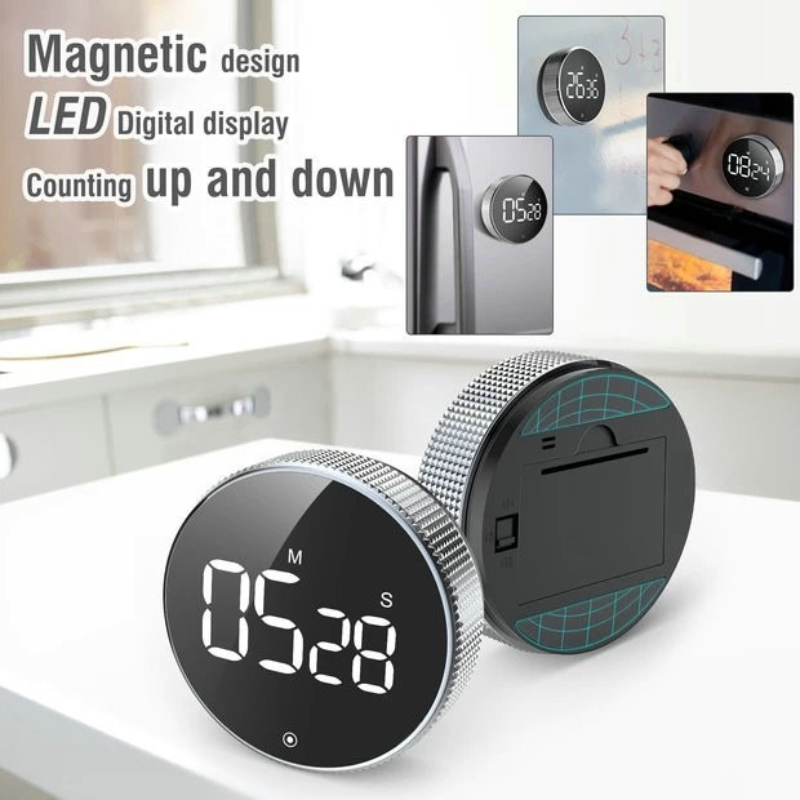 Rotating Magnetic Digital Timer, LCD Display Kitchen Timer with 3 Volume Levels, for Cooking, Studying, and V1265-AU-199-YIN