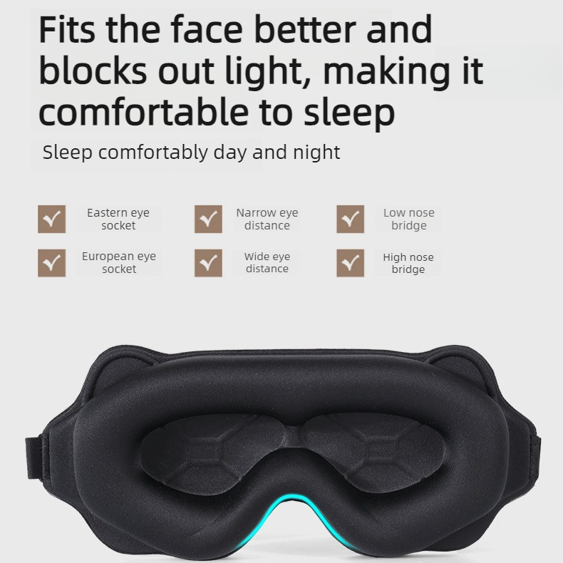 3D Contoured Sleep Mask, Breathable Fabric with Adjustable Strap, Light-Blocking Eye Mask for Sleeping, V1265-AU-200-HEI