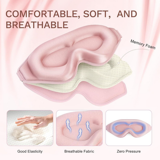 3D Deep Contoured Memory Foam Sleep Eye Mask, Full Light Blocking, Breathable Eye Cover for Travel, Naps, and V1265-AU-201-FEN