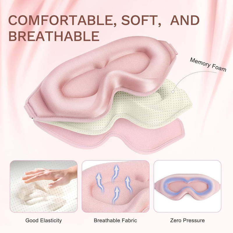 3D Deep Contoured Memory Foam Sleep Eye Mask, Full Light Blocking, Breathable Eye Cover for Travel, Naps, and V1265-AU-201-HEI