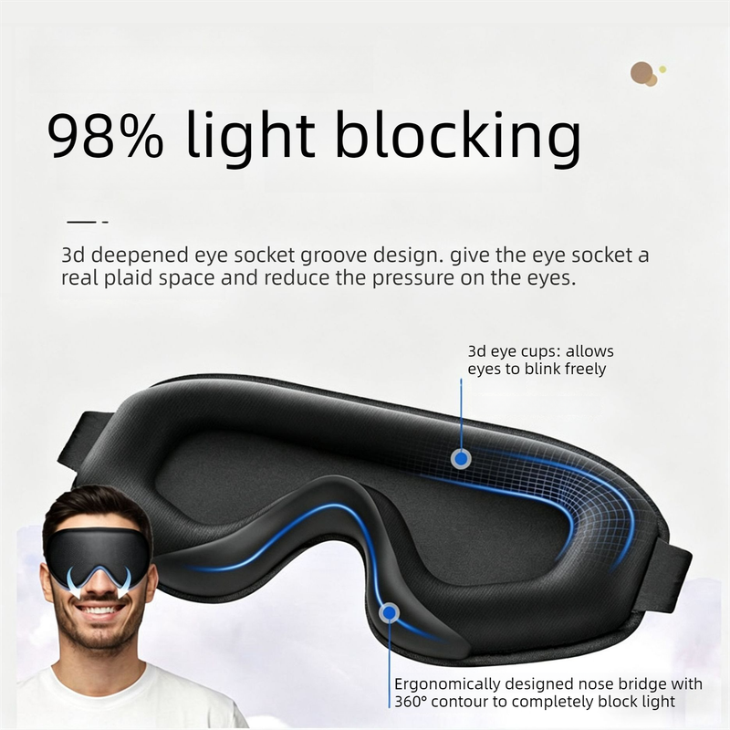 3D Contoured Memory Foam Sleep Eye Mask, Zero-Pressure Breathable Mesh Eye Cover with Adjustable Strap for V1265-AU-202-LAN