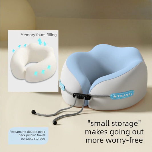Memory Foam Travel Neck Pillow, U-Shaped Pillow with Ice Silk Cover, Adjustable Lock, and Storage Case for V1265-AU-205-LAN