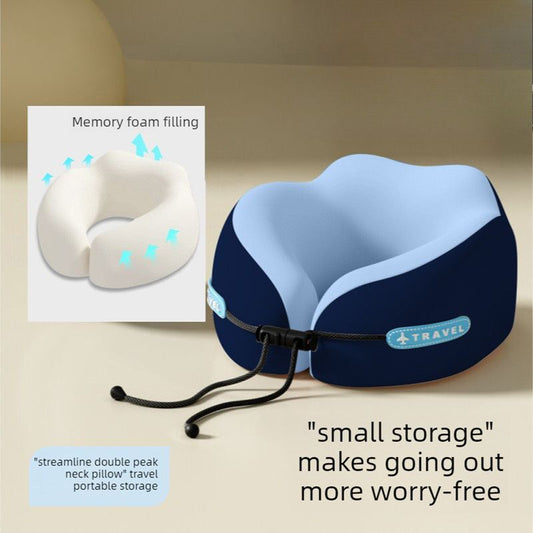 Memory Foam Travel Neck Pillow, U-Shaped Pillow with Ice Silk Cover, Adjustable Lock, and Storage Case for V1265-AU-205-SHENLAN