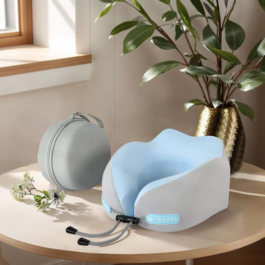 Memory Foam Travel Neck Pillow, U-Shaped Pillow with Ice Silk Cover, Adjustable Lock, and Storage Case for V1265-AU-205-SHENLAN