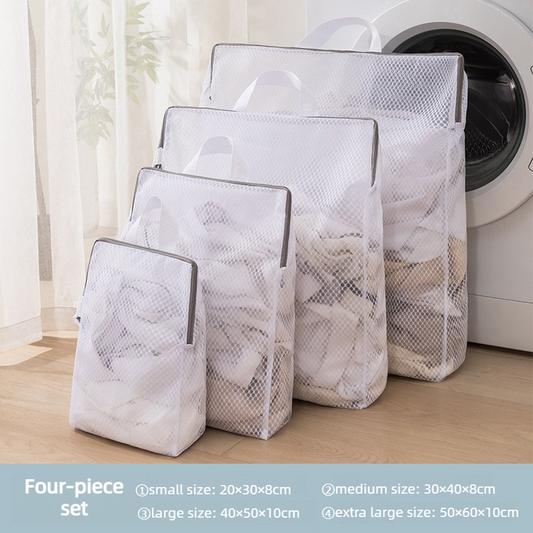 Handheld Mesh Laundry Bag Set, 4 Pcs Thick Polyester Washing Bags with Protective Zipper & Bra Protection V1265-AU-208-FW-4PCS