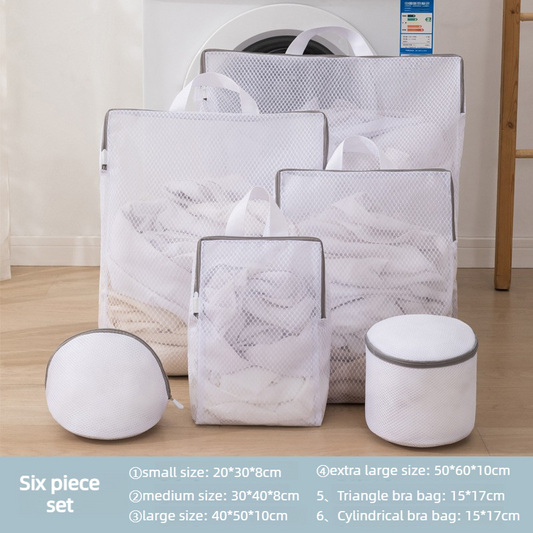 Handheld Mesh Laundry Bag Set, 6 Pcs Thick Polyester Washing Bags with Protective Zipper & Bra Protection V1265-AU-208-FW-6PCS