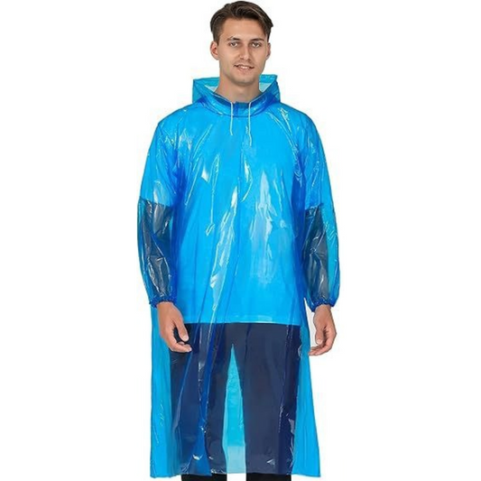 6-Pack - Disposable Thickened PE Rain Poncho, Waterproof Raincoat with Drawstring Hood & Elastic Cuffs, for V1265-AU-211-LAN-6