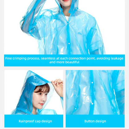 6-Pack - Disposable Thickened Open-Front Raincoat, Waterproof Poncho with Snap Buttons & Adjustable Hood, V1265-AU-212-LAN-6