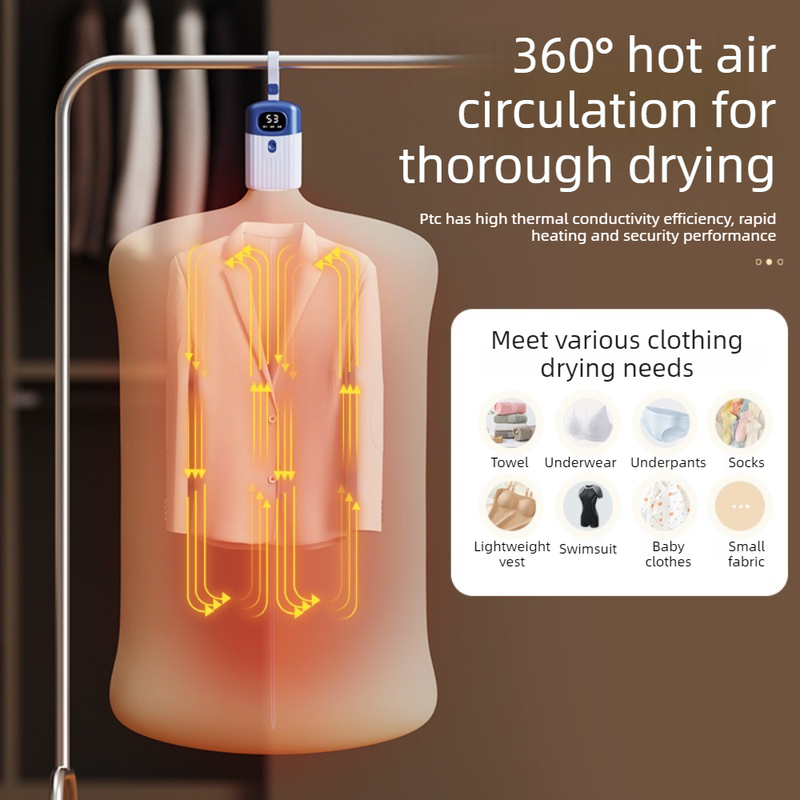 Portable Smart Clothes Dryer, 3-Temperature-Setting UV Sterilizing Mini Dryer, Foldable Hanging Dryer for V1265-AU-219-LAN