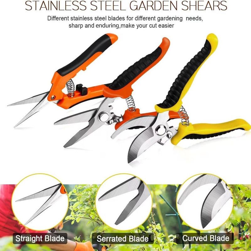 3-Pack Gardening Pruning Shears Set, Labor-Saving Spring & Non-Slip Handle for Garden, Orchard, Flower V1265-AU-220-CHENG