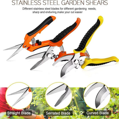 3-Pack Gardening Pruning Shears Set, Labor-Saving Spring & Non-Slip Handle for Garden, Orchard, Flower V1265-AU-220-CHENG