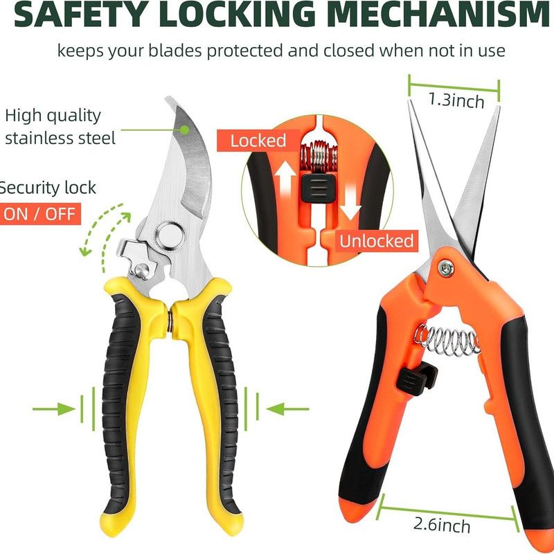3-Pack Gardening Pruning Shears Set, Labor-Saving Spring & Non-Slip Handle for Garden, Orchard, Flower V1265-AU-220-CHENG