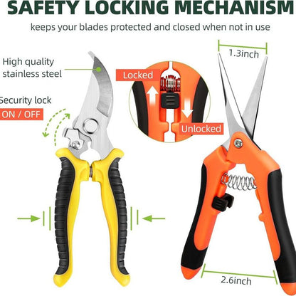 3-Pack Gardening Pruning Shears Set, Labor-Saving Spring & Non-Slip Handle for Garden, Orchard, Flower V1265-AU-220-CHENG