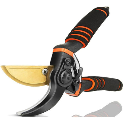 Professional Garden Pruning Shears, High Carbon Steel Gold-Plated Blade with Labor-Saving Spring & Non-Slip V1265-AU-222-HEI