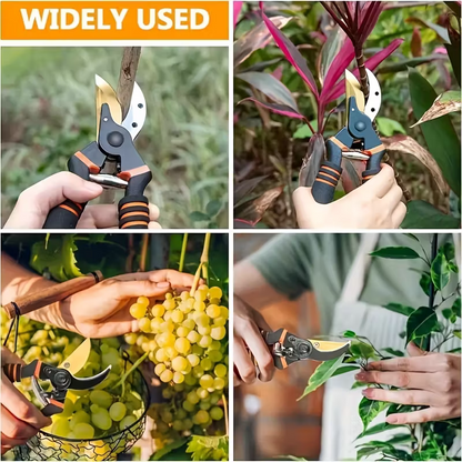 Professional Garden Pruning Shears, High Carbon Steel Gold-Plated Blade with Labor-Saving Spring & Non-Slip V1265-AU-222-HEI