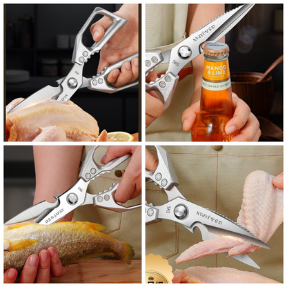 2-Pack Kitchen Scissors Set, SK5 Stainless Steel, Multi-Functional Straight & Curved Shears for Chicken V1265-AU-225-HEI