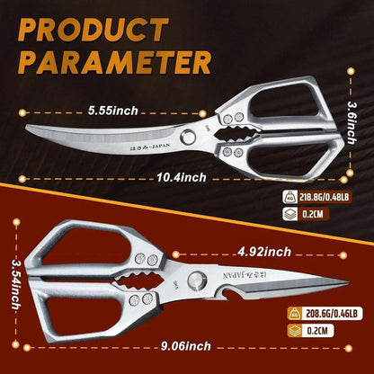 2-Pack Kitchen Scissors Set, SK5 Stainless Steel, Multi-Functional Straight & Curved Shears for Chicken V1265-AU-225-HEI-YIN