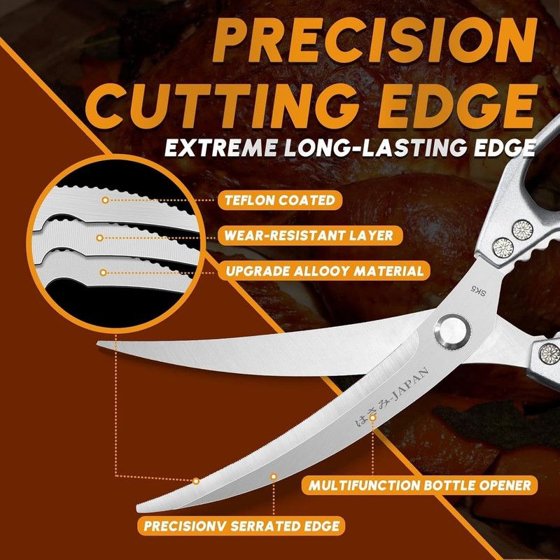 2-Pack Kitchen Scissors Set, SK5 Stainless Steel, Multi-Functional Straight & Curved Shears for Chicken V1265-AU-225-YIN