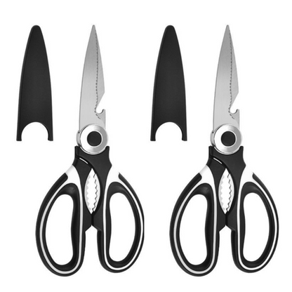 2-Pack Kitchen Scissors, Multi-Functional Shears with Non-Slip PP Handle & Safety Sheath for Meat, Chicken V1265-AU-227-HEI-BAI