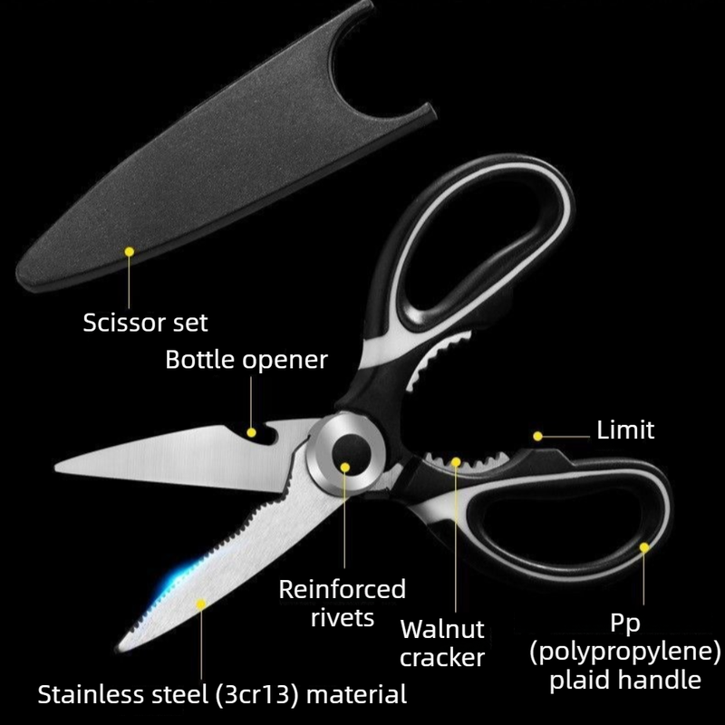 2-Pack Kitchen Scissors, Multi-Functional Shears with Non-Slip PP Handle & Safety Sheath for Meat, Chicken V1265-AU-227-HEI-BAI